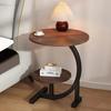 2-Tier C-shaped Side Table Small Coffee Table with Wooden Tabletop Metal Frame Living Room Bedroom Corner Nightstand Desk