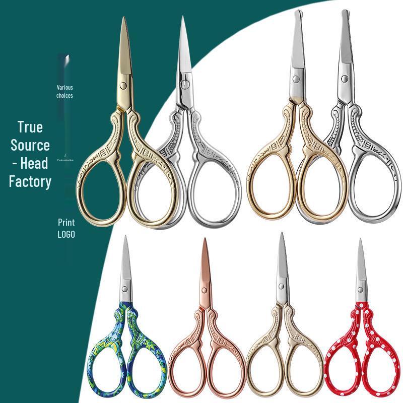 Retro Phoenix Stainless Steel Crane Scissors for Embroidery, Tea, Thread, Household, and Eyebrow Trimming.