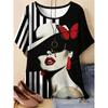 Women's T-Shirts Cartoon Cat Print T-Shirt Summer Harajuku Vintage Short Sleeved Tees O Neck Art Top Oversized Female Clothing