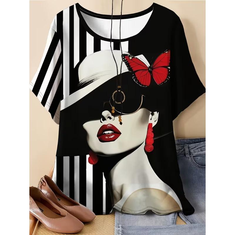Women's T-Shirts Cartoon Cat Print T-Shirt Summer Harajuku Vintage Short Sleeved Tees O Neck Art Top Oversized Female Clothing
