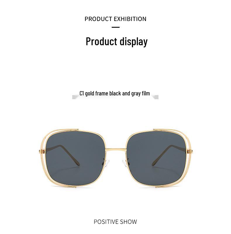 European Style Square Frame Metal Sunglasses with Hollow-Out Design and UV Protection