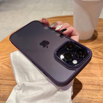 Purple Plating Lens Frame Transparent Phone Case For Iphone 14 Pro Max 11 12 13 Pro Max Camera Protection Clear Shockproof Cover