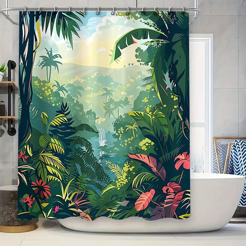 

Exotic Rainforest Shower Curtain With Tropical Jungle Print Ideal For Modern Bathroom Decor Waterproof Curtain Hooks Included W60H190(CM)-1 Pcs
