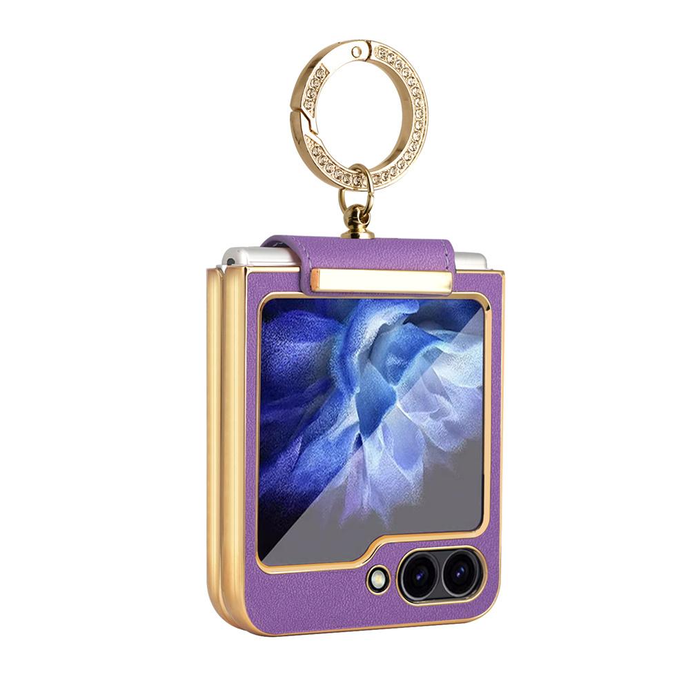 Glitter Diamond Rings Leather Plating Phone Case for Samsung Z Flip 6 5 4 3 Flip6 Flip5 Luxury Shockproof Protective Back Cover