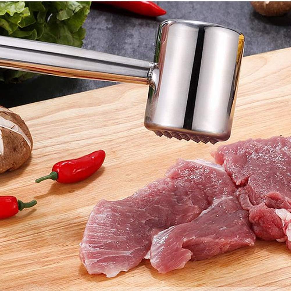 Attendrizator de Carne din Oțel Inoxidabil, Ciocan de Carne pentru Uz Greu, Ciocan de Carne cu Două Fețe, Attendrizator pentru Frăgezirea Fripturii, Vitei, Puiului, Mielului și Tocăturii