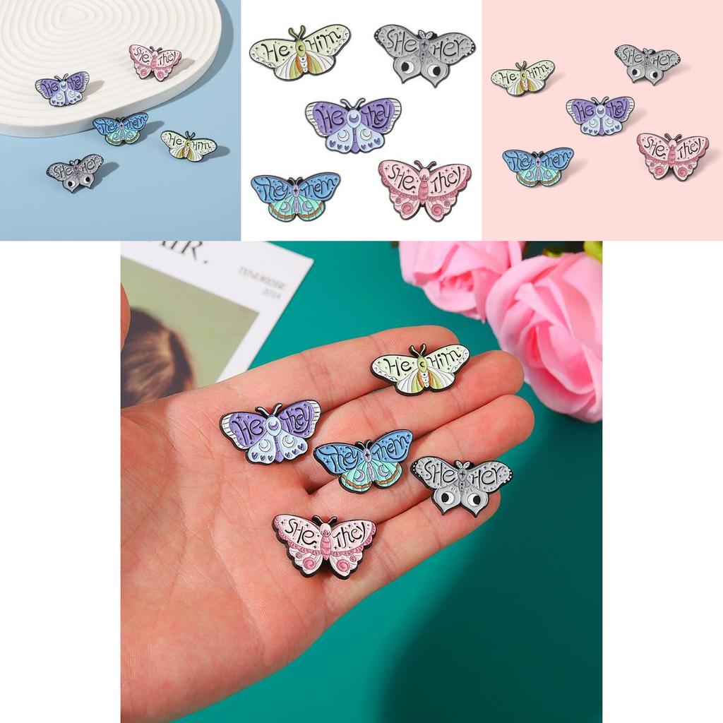 Unique Colorful Butterfly Shape Metal Badge Brooch Gender Pronoun Pin For Accessories