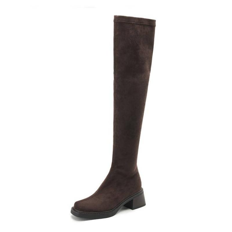 Autumn and winter women's suede over-knee boots medium heel large size women's boots square heel square head comfortable Korean version rubbe