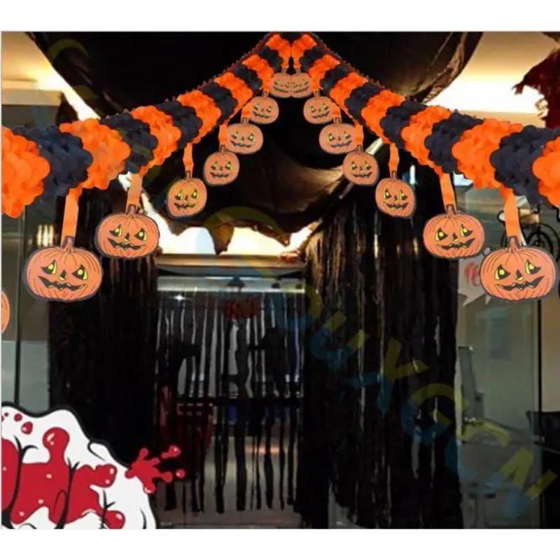Halloween props Spider pumpkin ghost bats paper chain Halloween Decorations Garland banner paper pull flowers party supplies