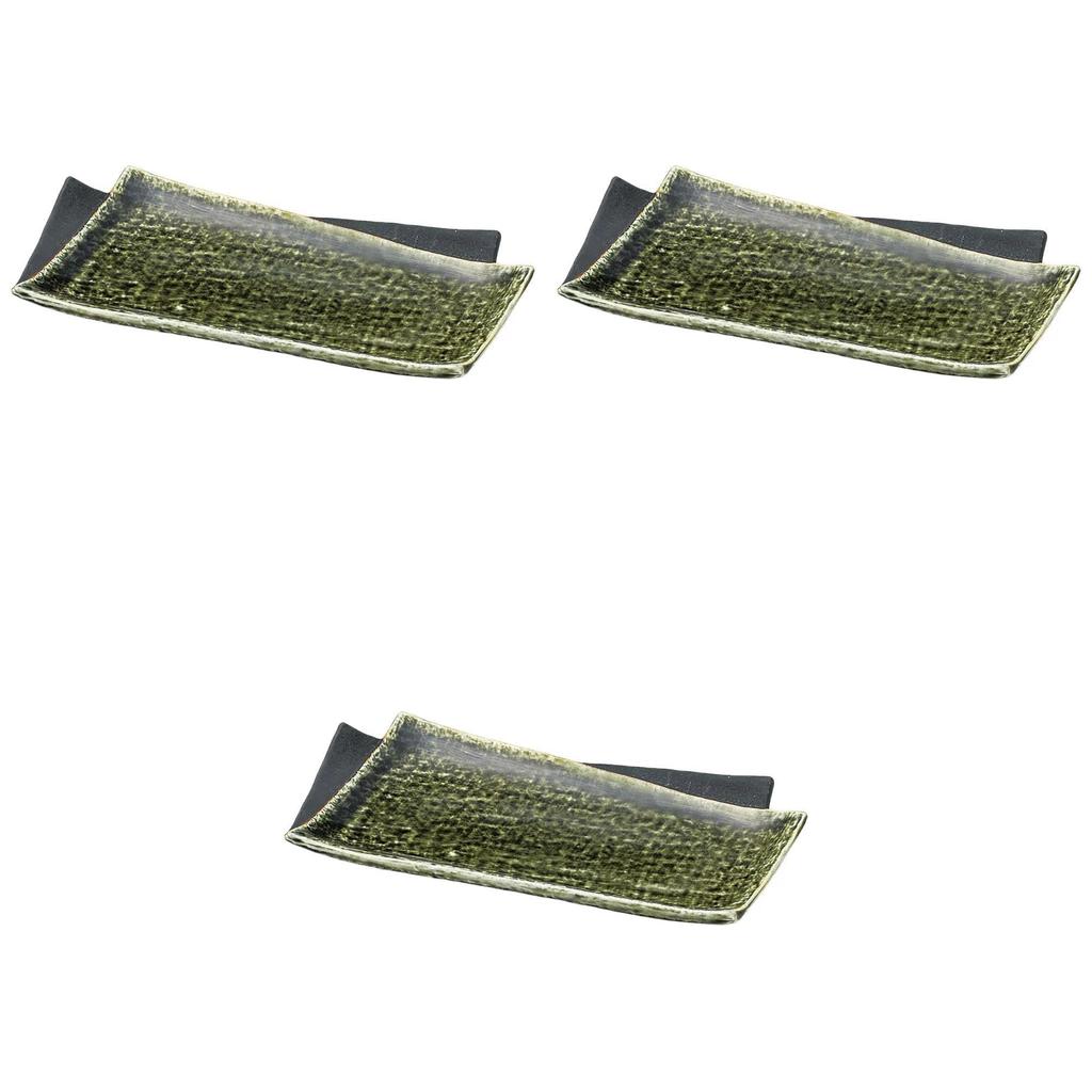 Set of 3 Momoyama Oribe Shokado Long Plates x x Shokado Reinforced Porcelain by Setomonohonpo [22.5 11.5 2.3 cm]