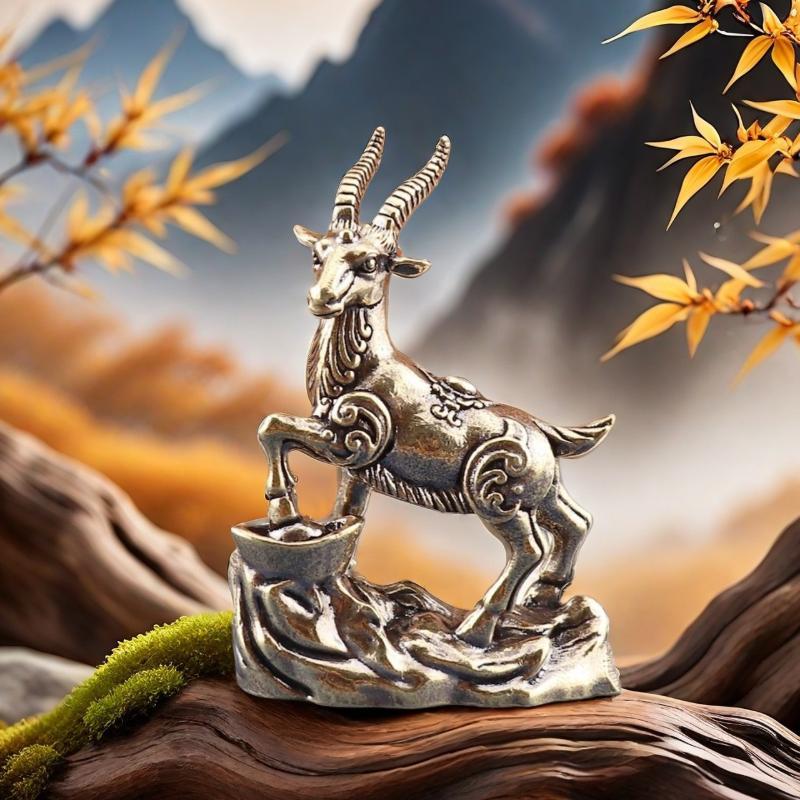 Vintage Feng Shui Coins Goat Statue Desktop Ornament Home Decoration Craft Accessories Lucky Zodiac Animal Sheep Figurine