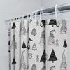 Modern Nordic Christmas-Themed Bathroom Shower Curtain Featuring Black And White Woodland Gnomes With Red Hearts For A Festive T