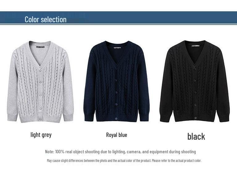 2025 New Autumn/Winter Men's Pure Cotton Cable Knit Cardigan: Youthful, Casual, V-Neck Sweater Coat, Thickened for Warmth.