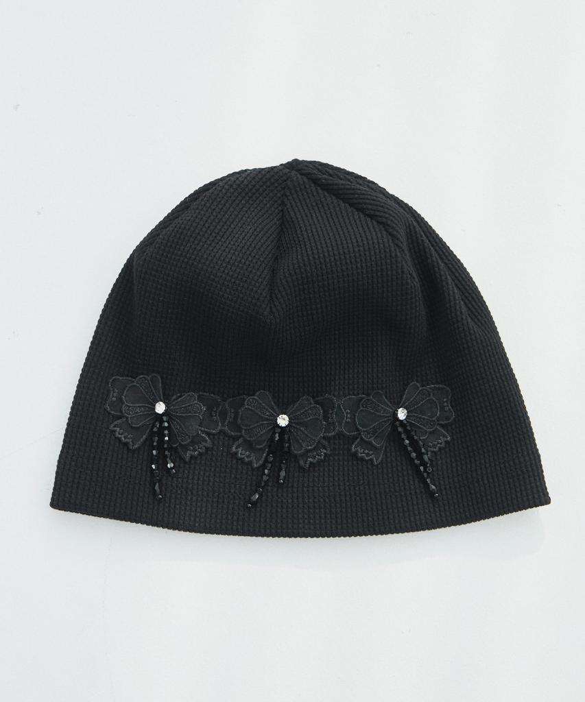 Mualeumoa Ribbon Patch Waffle Beanie-Black