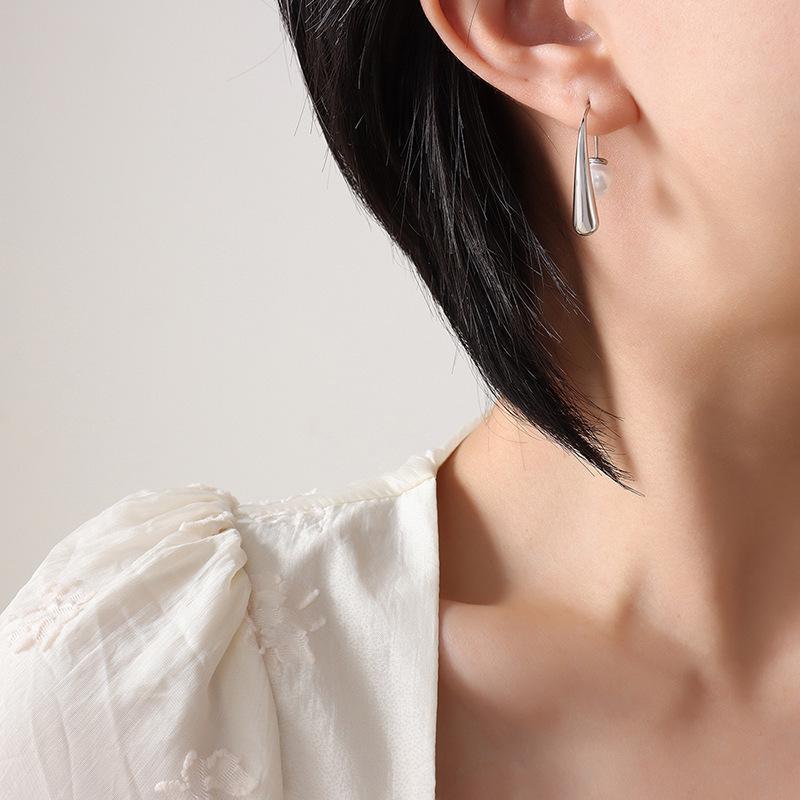 French Faux Pearl Earrings with 18K Gold-Plated Titanium Hooks - Unique Fashionable Design