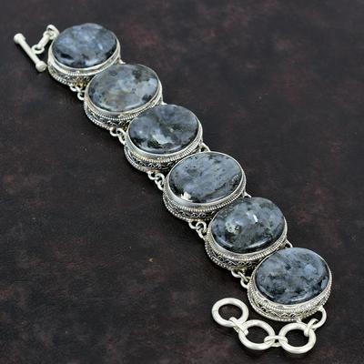 Bracciale Larvikite Bracciale in Argento Sterling 925 Gioielli con Pietre Naturali Bracciale Regolabile Fatto a Mano Bracciale Vintage Regalo per la Mamma