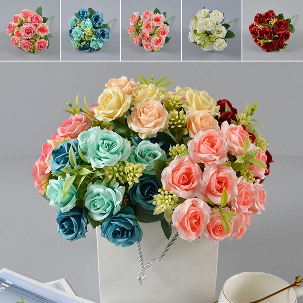 Silk Artificial Rose Bouquet 10 Heads Western-Style Floral Decor  Wedding Decoration Flowers