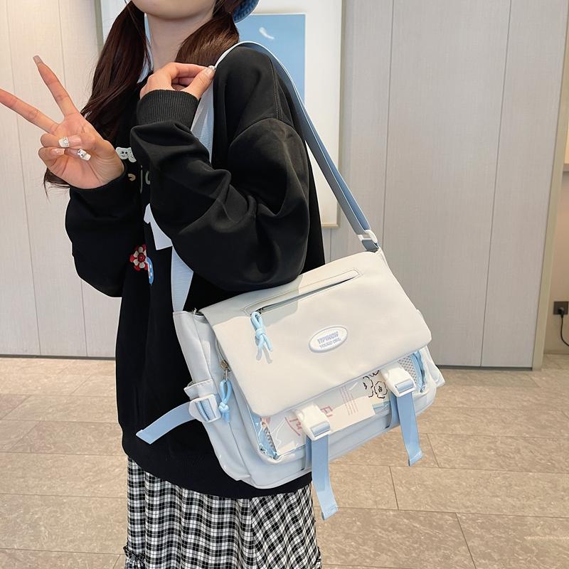 College Style Women's Crossbody Bag Student's Large Capacity Messenger Bag Color Contrast Shoulder Bag