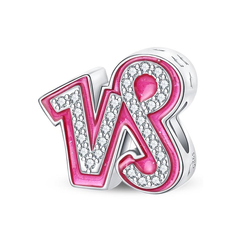 New 925 Silver Princess Pink Shining 12 Constellation Lucky Charms Beads Fit Pan Bracelets DIY Gifts Fine Jewelry