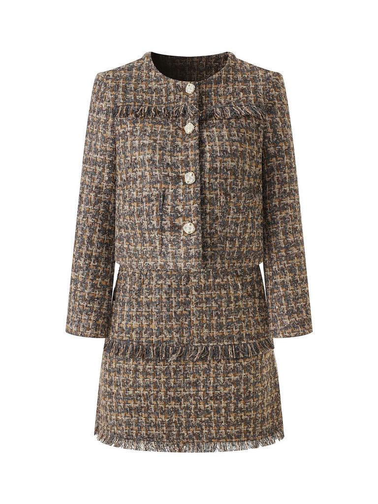 Nanyou Elegant Tweed Wool Jacket & Skirt Set