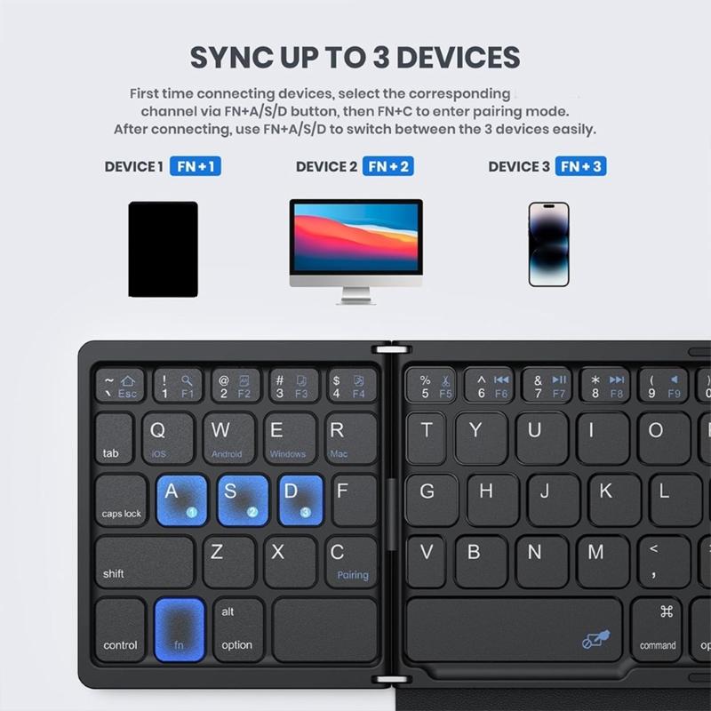 Foldable Keyboard BT3.0 Wireless With Integrated Touchpad And Numpad Long Battery Service For 30Hrs Uninterrupted Work