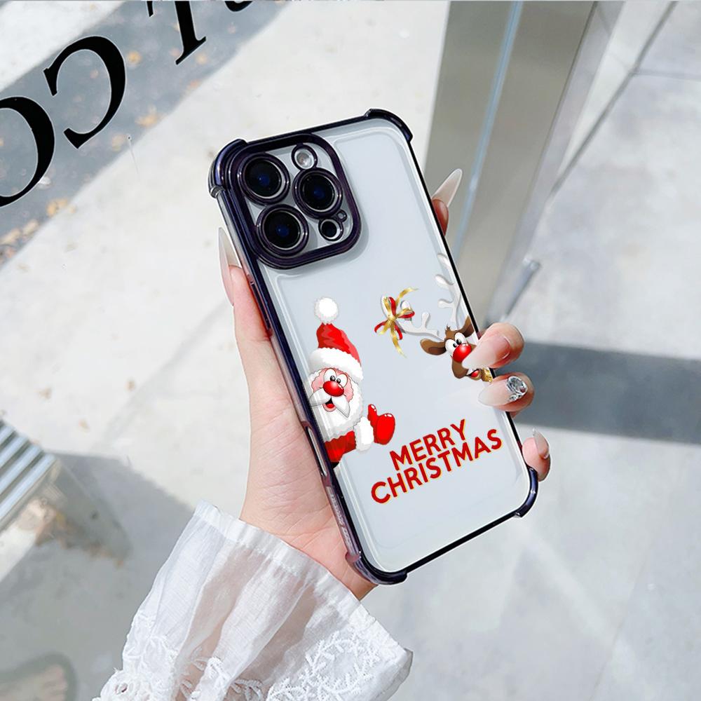 Ae120 Merry Christmas Santa Design Electroplated TPU Phone Cases for Samsung A54 A12 A14 S23 S24 Ultra A55 A15 S20 S21 FE Four Corner Protection Cover