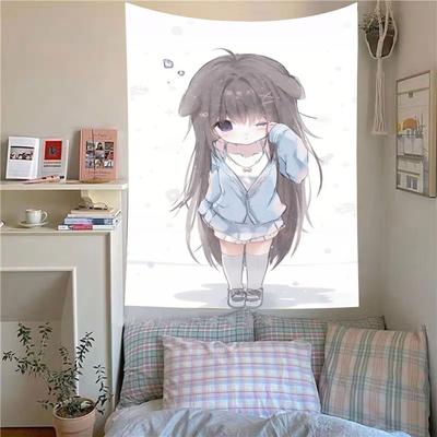 Cute Original Poor Little Girl Anime Style Tapestry Ins Style Wall Hanging Kawaii Room Aesthetic Background Cloth