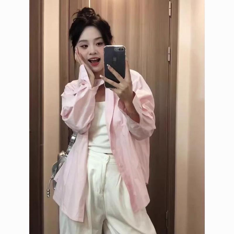 2024 Korean Long-Sleeved Boyfriend-Style Women's Shirt: Spring/Fall Sun Protection, Loose Fit, Versatile Summer Jacket