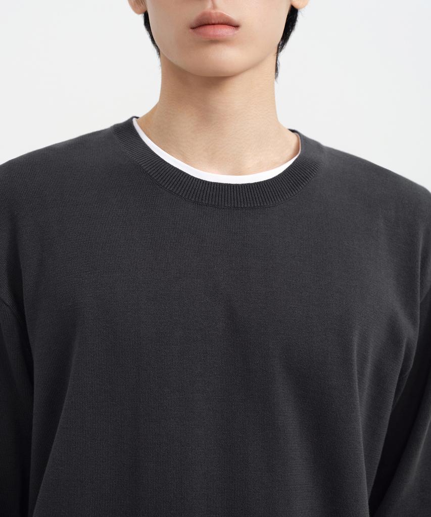 MUSINSA STANDARD Washable Supima Cotton Crew Neck Knit [Dark Gray]