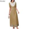 ZANZEA Women Casual Round Neck Short Sleeve Summer Lace Patchwork Long Dress