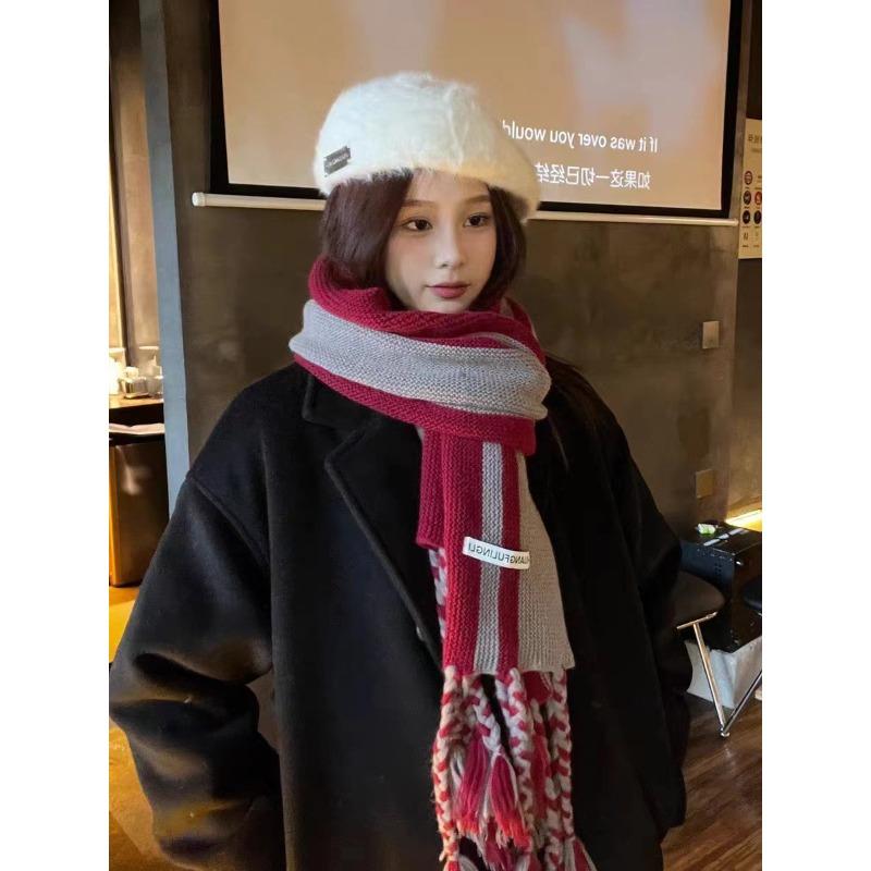 Personalized Striped Tassel Scarf Women's Autumn and Winter Shawl Street Style Cool Thickened Warm Scarf High End Couple