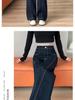 Dark Blue Fleece-Lined High-Waisted Wide-Leg Jeans for Women - Autumn/Winter Versatile Slimming Straight Pants