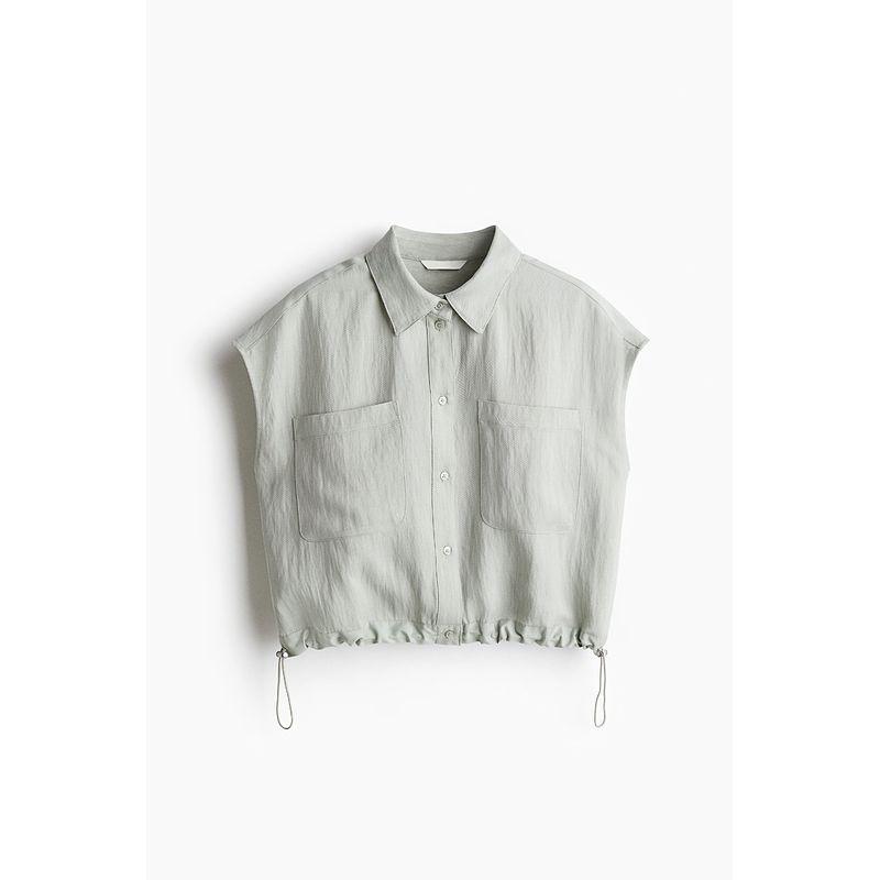 

HM Shirt 2025 Summer New Arrival Women s Sleeveless Lapel Commute Leisure Oblique Cloth Pattern Drawstring Top 1297167 Light green turquoise 175/116