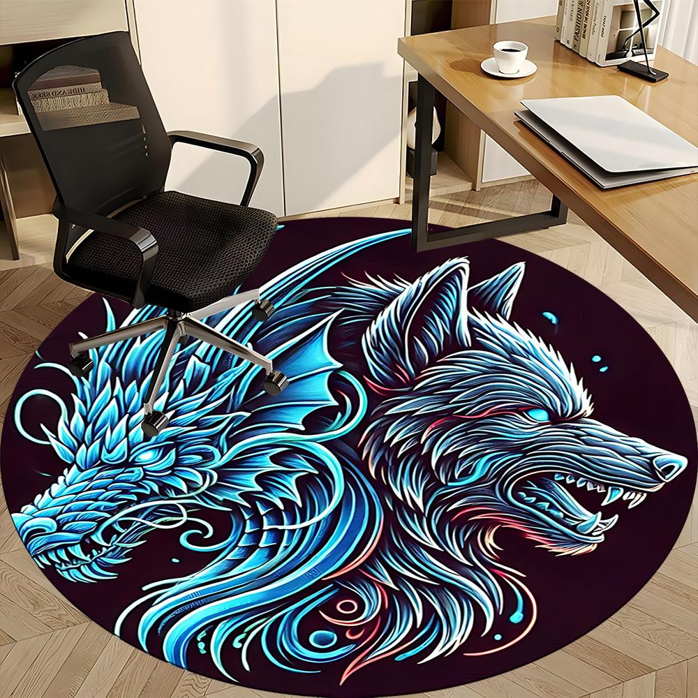 1PC Wolf Dragon Head Office Round Rug, Non slip, Soft and Durable Office Rug for Interior Decoration, Perfect for Office
