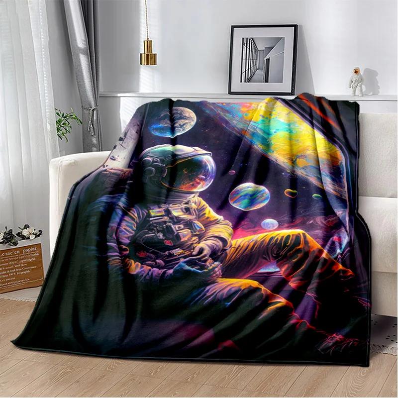 3D Outer Space Astronaut Universe Spaceman Cartoon Blanket,Soft Throw Blanket for Home Bedroom Bed Sofa Office Cover Blanket Kid