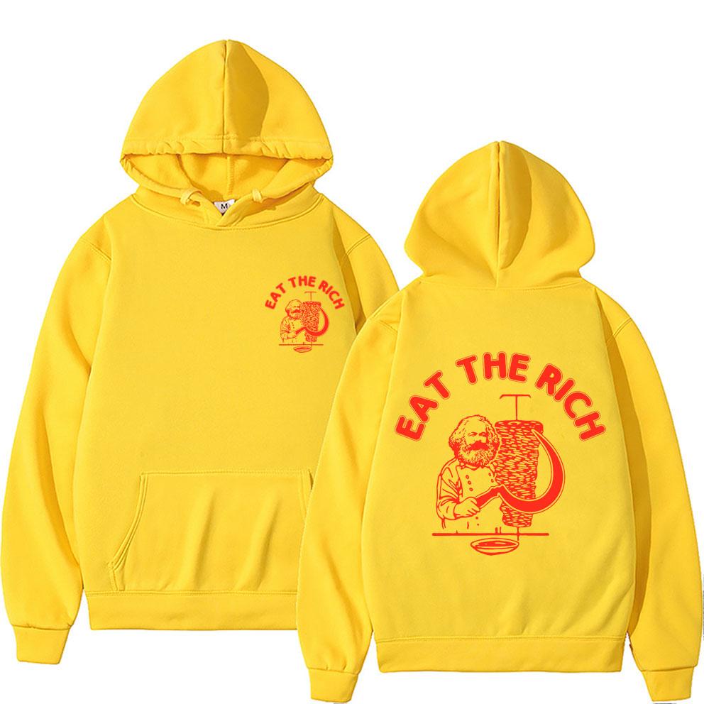 Eat The Rich Döner D%C3%B6ner Kebab Karl Marx Sozialist Hasan Piker Beidseitig bedruckter Hoodie Herren Damen Lässiges lockeres Sweatshirt