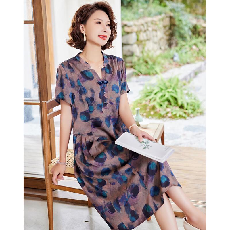 Pasiter Summer Chinese Style V-neck Qipao Button Printed Midi Dress