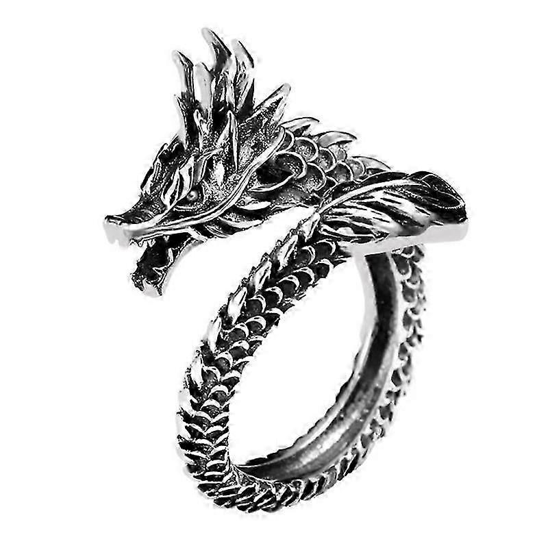 Open Ring, Vintage Distressed Dominant Giant Dragon Zodiac