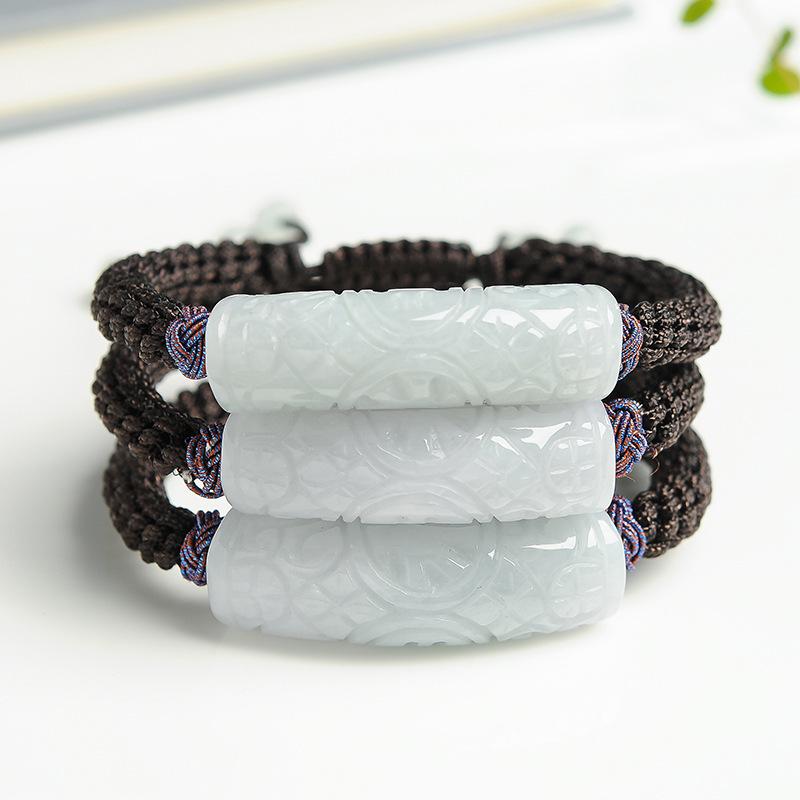 A-Grade Natural Jade Carved Fortune Bracelet with Handwoven Rope - Unisex