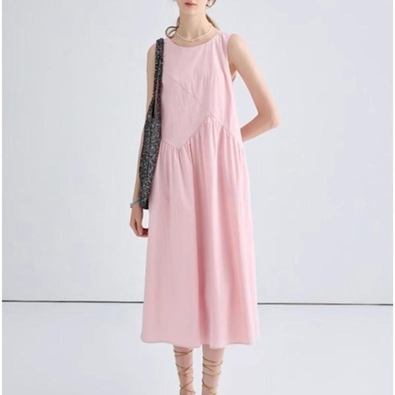 

Holiday style pink dress women s summer new French temperament age-reducing splicing vest long dress XXL рожевий