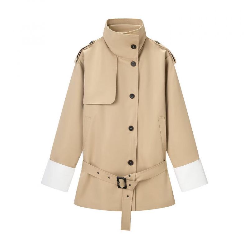 Spring 2026 European & American Style Color Block Mid-Length Trench Coat L хаки