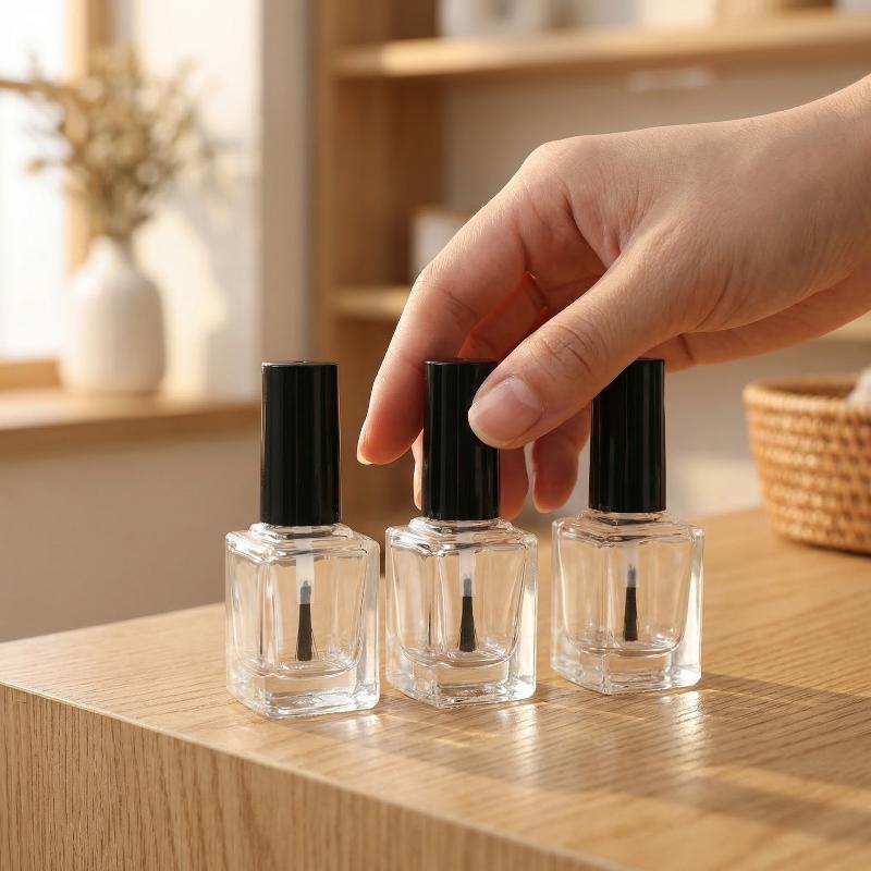 Empty Refillable Glass Nail Polish Bottles with Brush Cap Leakproof Transparent Containers for Custom DIY Use