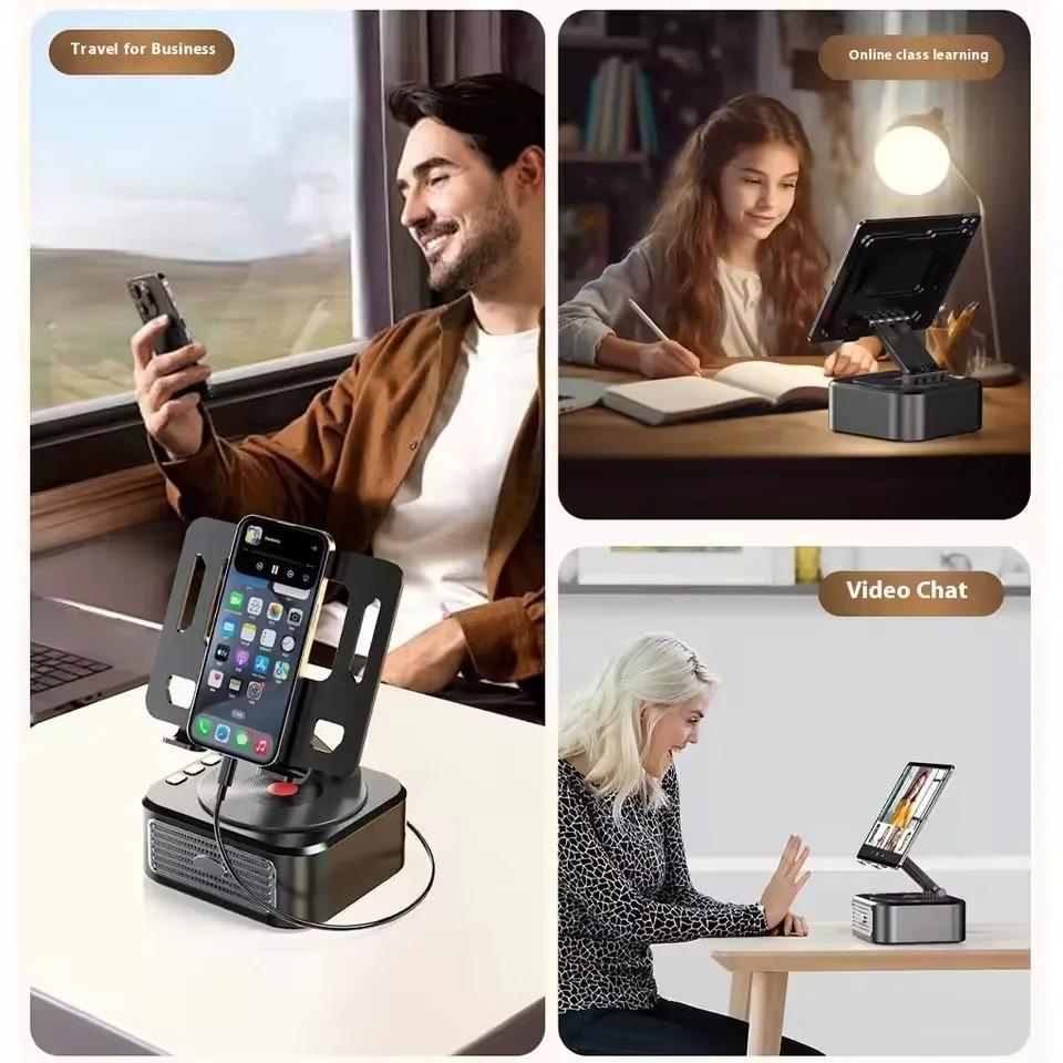 3-in-1 Bluetooth 5.3 Wireless Stand Speaker For ipad Tablet Cell Phone Holder Stand Foldable Support Power Bank Charging For Video Meeting Live