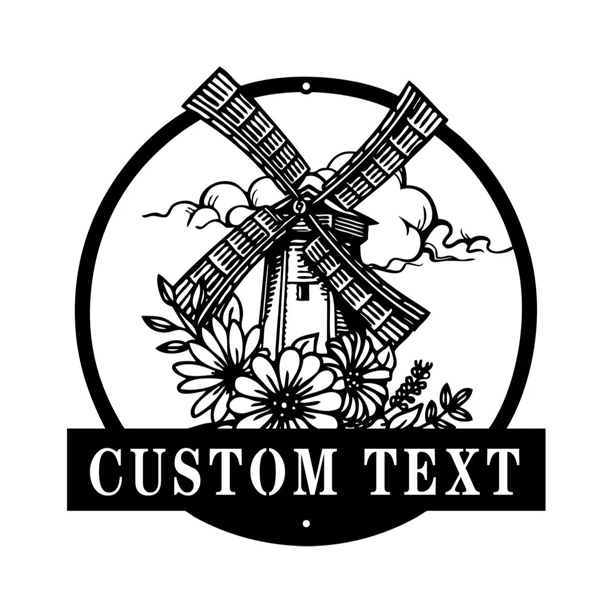 

Metal Sign Farmhouse Windmill Wall Decor, Personalized Family Name Plate, Handcrafted Rustic Gift for Farmer Housewarming