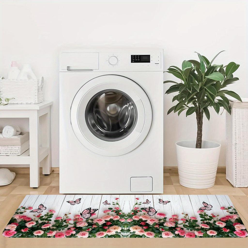 1 יחידה שטיחי מטבח נגד עייפות ורוד פרחוני פרפר עמיד למים מונע החלקה עבה מרופד מחצלת מטבח עמידה במיוחד נוחות מחצלת עמידה למטבח