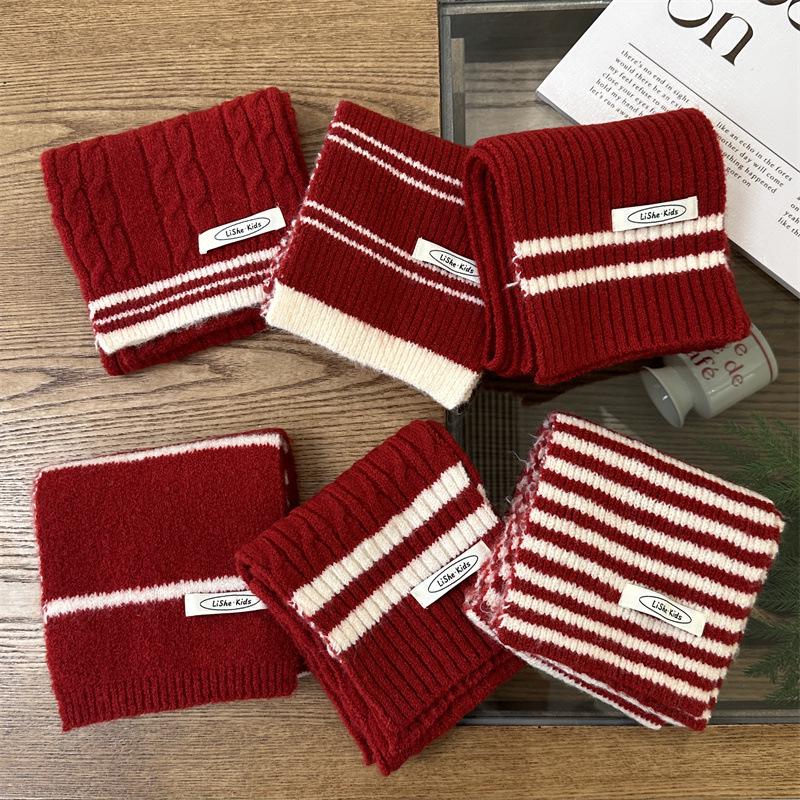 Korean Unisex Striped Knit Scarf - High-End Autumn/Winter Style for Children