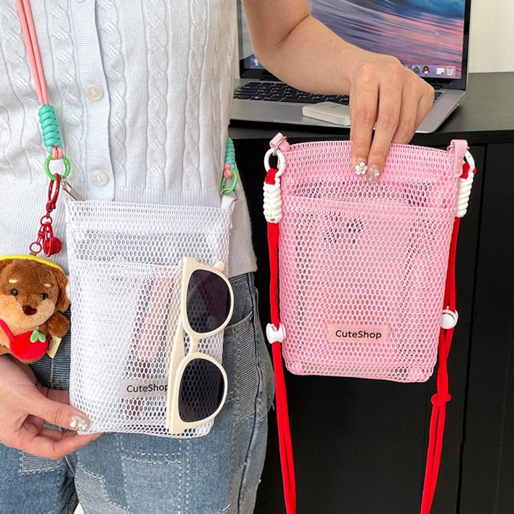 

Adjustable Korean Style Shoulder Bag Hollowed-out Women s Crossbody Bag Mobile Phone Bag Outdoor серый