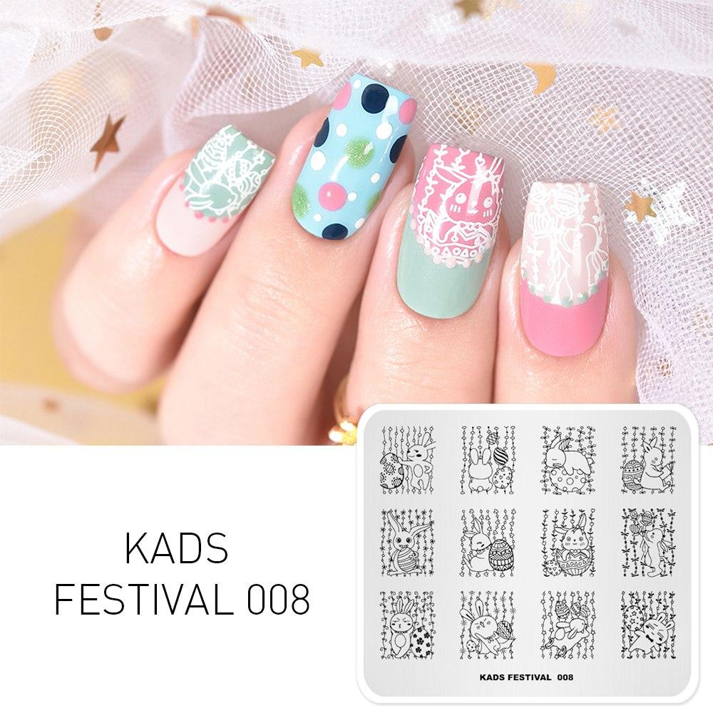 kads Festival 008 Lovely Easter Nail Stampling Template Razítko s králíkem a vejci