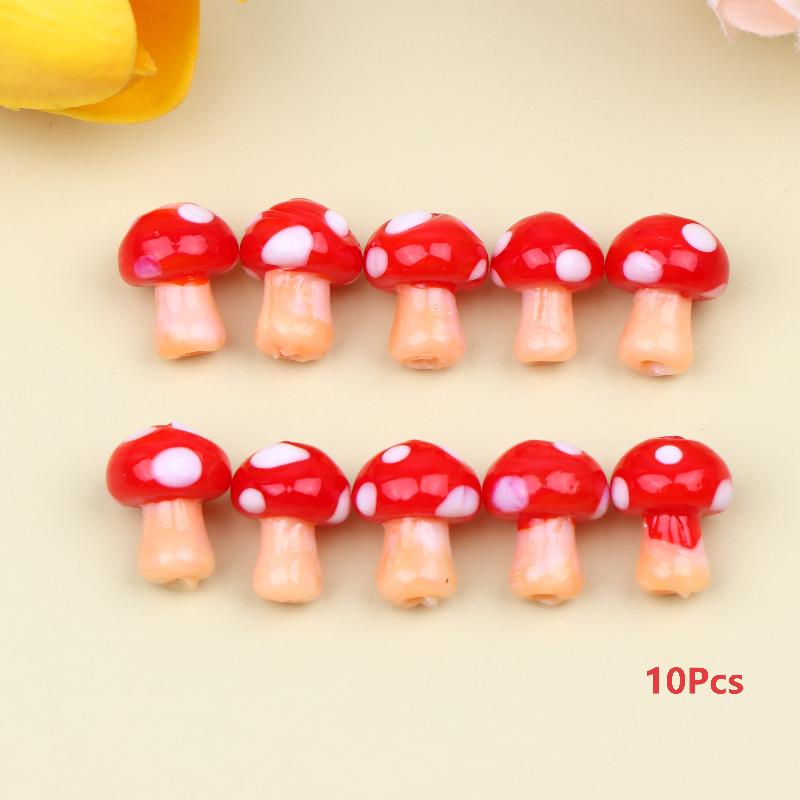 10Pcs Mushroom Ceramic Beads Cute Mini Colorful Loose Spacer Beads For Diy Jewelry Making Bracelet Necklace Accessories