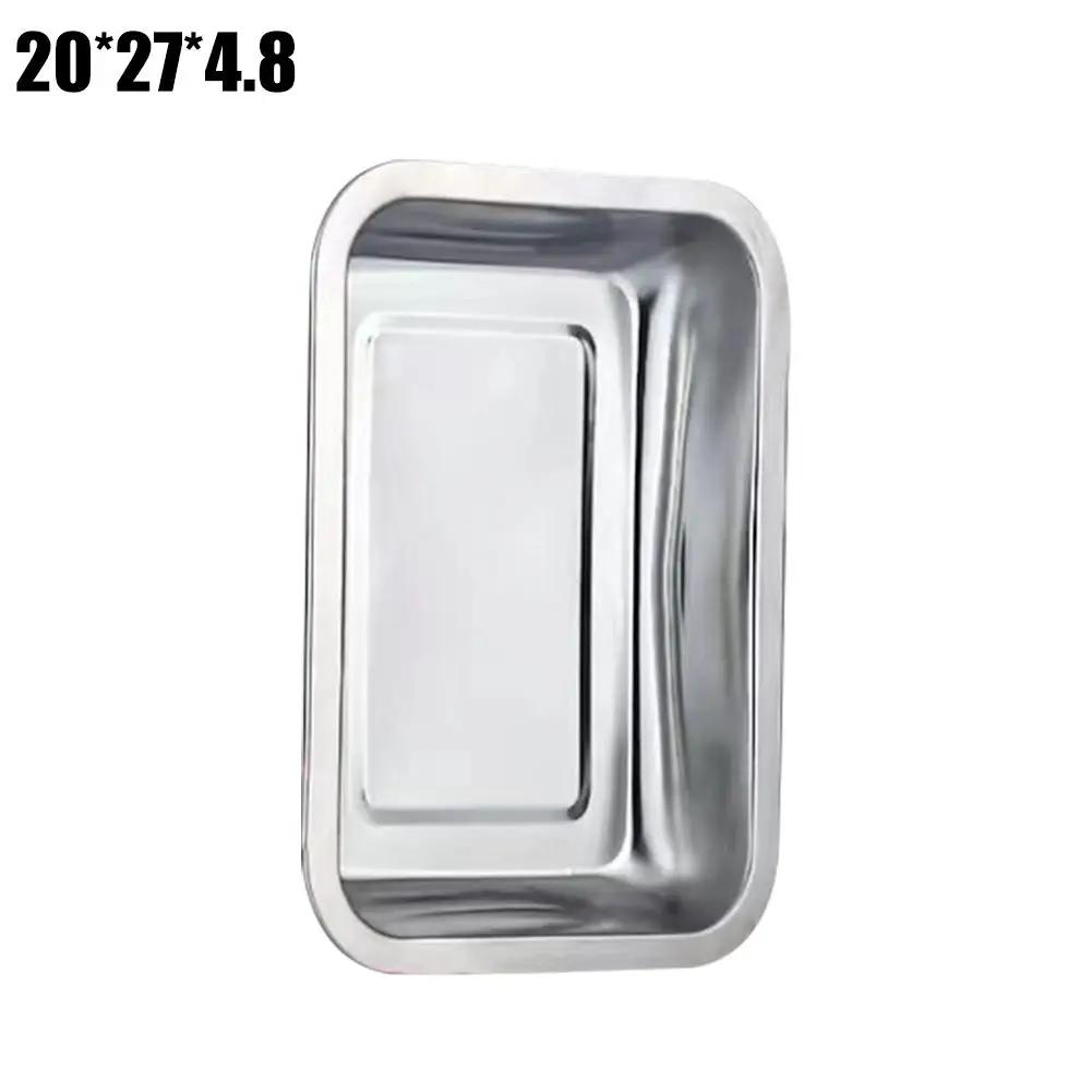Stainless Steel Barbecue Tea Storage Serving Trays Grill Rectangle Meat Utensils Restaurant Rice Sausage Steamed Metal Plat R5F5
