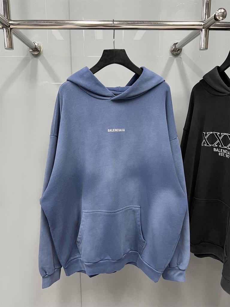 23SS B Brand Gradient Terry Cloth Hoodie with Embroidered Logo, OS Fit, Casual Hooded Sweatshirt